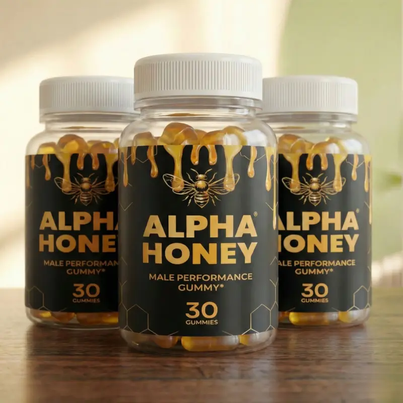 Alpha Honey natural male performance supplement bottle